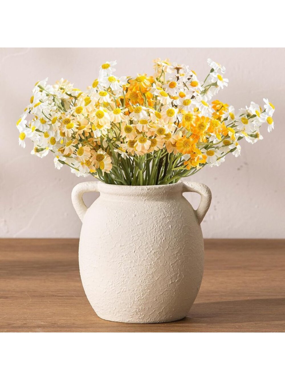 6 inch Off White Ceramic Flower Pottery Farmhouse Rustic Vase Living Room Deco